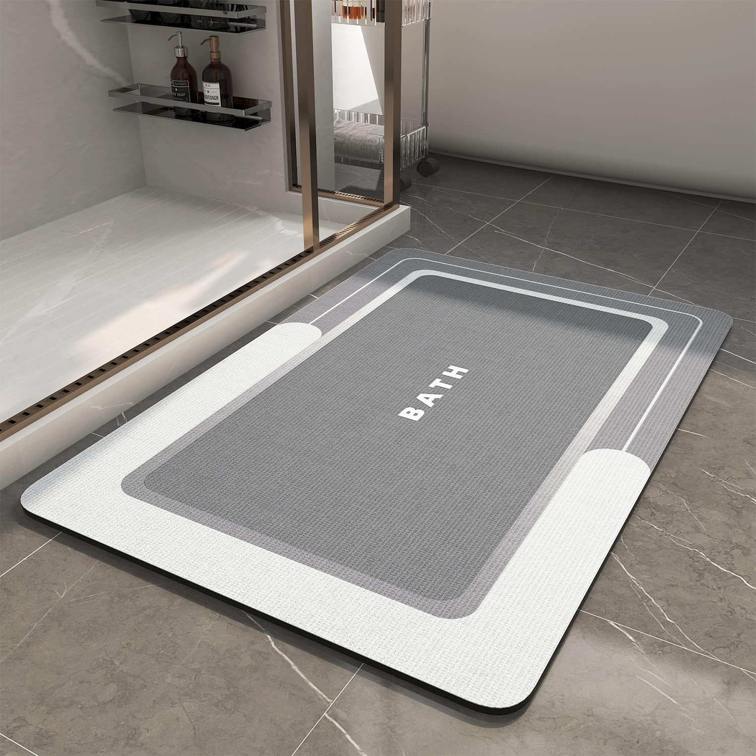 Mat-Bathroom Mat Rug Non Slip Super Absorbent Stain Resistant Quick Dry Thin Bath Rug-Bath Mats for Bathroom Floor Bathtub Vanity-Bathmat Bath Rug Easy Care-17"x27" Grey