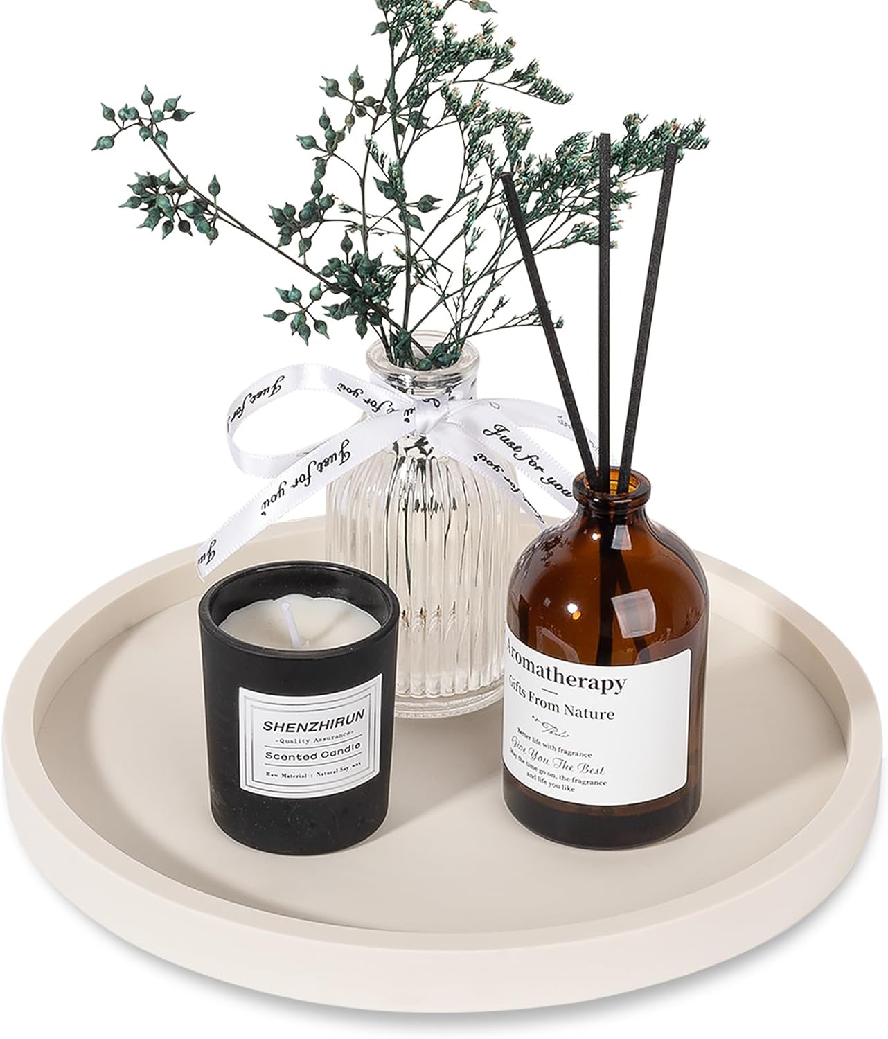 Silicone Bathroom Tray Round Vanity Tray Decorative Soap Holder Kitchen Countertop Organizer Coffee Table Decor for Candle, Perfume, Plant, 9 Inch, Black