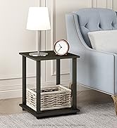 Furinno Basic Coffee Table, 2-Tier Modern Coffee Table with Open Shelf, Easy Assembly Side Table, for Living Room, Bedroom, Home Office, Amber Oak