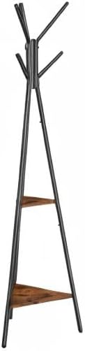 Coat Rack Freestanding, Coat Hanger Stand, Hall Tree with 2 Shelves, for Clothes, Hat, Bag, Industrial Style, Rustic Brown and Black URCR16BX