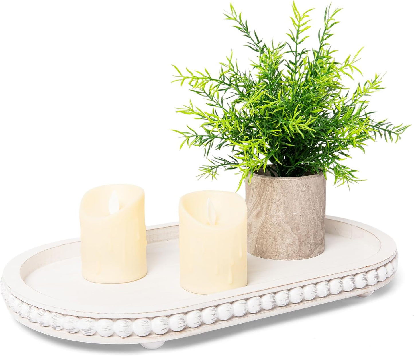 12in Round Wood Tray - White, Distressed, Farmhouse Rustic - Decorative Tray for Living Room, Coffee Table, Kitchen Table or Farmhouse Serving Tray