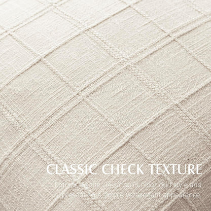Foindtower Set of 2 Decorative Linen Check Throw Pillow Covers Neutral Farmhouse Vintage Cushion Covers Modern Boho Home Decor for Sofa Chair Couch Bedroom Living Room,18×18 Inch,Natural Beige