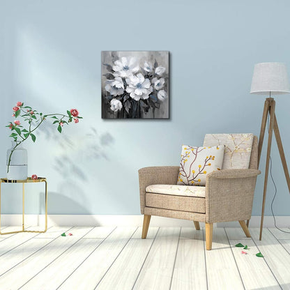 Bathroom Canvas Wall Art, Bathroom Wall Decor,Living Room, Bedroom,Office,Small Gray and White Blue Flower Wall Decoration, 12x12 inches