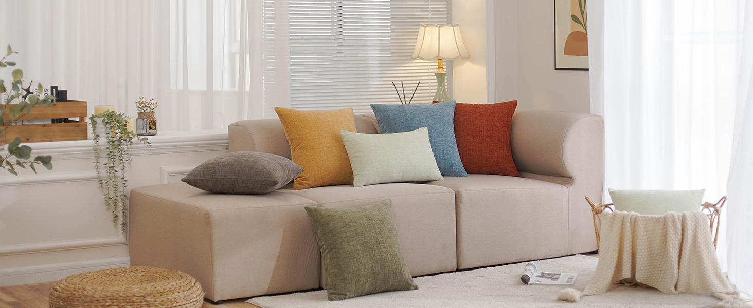 MIULEE Pack of 2 Couch Throw Pillow Covers 18x18 Inch Spring Soft Sage Green Chenille Pillow Covers for Sofa Living Room Solid Dyed Pillow Cases