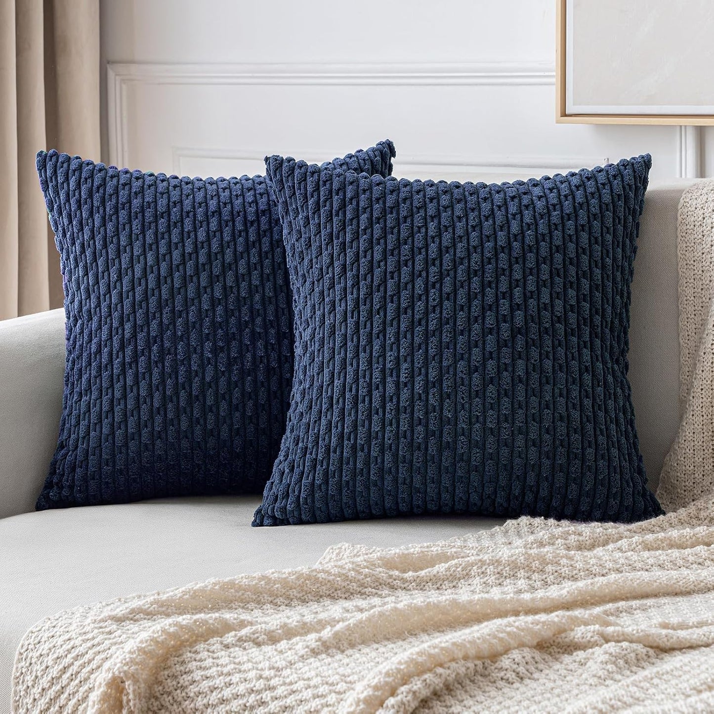 MIULEE Pack of 2 Decorative Throw Pillow Covers 18x18 Inch Soft Boho Striped Textured Corduroy Pillow Covers Spring Modern Farmhouse Home Decor for Couch Bed Sofa Living Room Sage Green