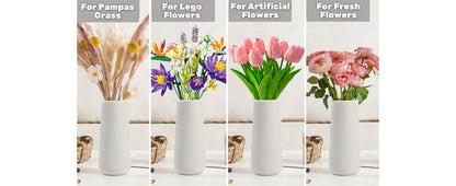 Ceramic Vase for Flower, Matte Black Ribbed Ceramic Vase for Home Decor, Nordic Minimalist Vase for Pampas Grass, Flowers Vases for Kitchen, Living Room, Bedroom, Office, Shelf Table (White)