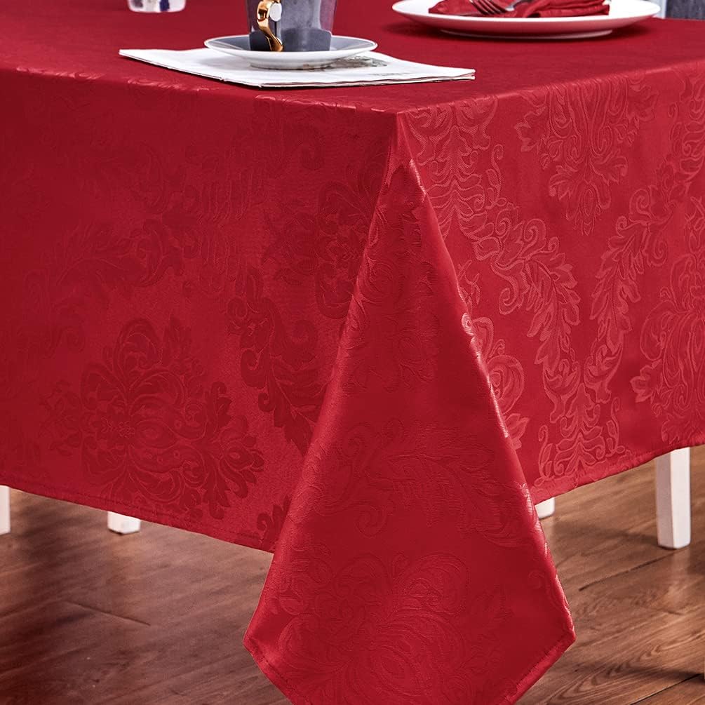 Rectangle Table Cloth Linen Farmhouse Stainproof Waterproof Washable Polyester Oblong Rectangular Fabric Table Cover for Kitchen Dining Dinner (Red, 52 X 70 Inch)