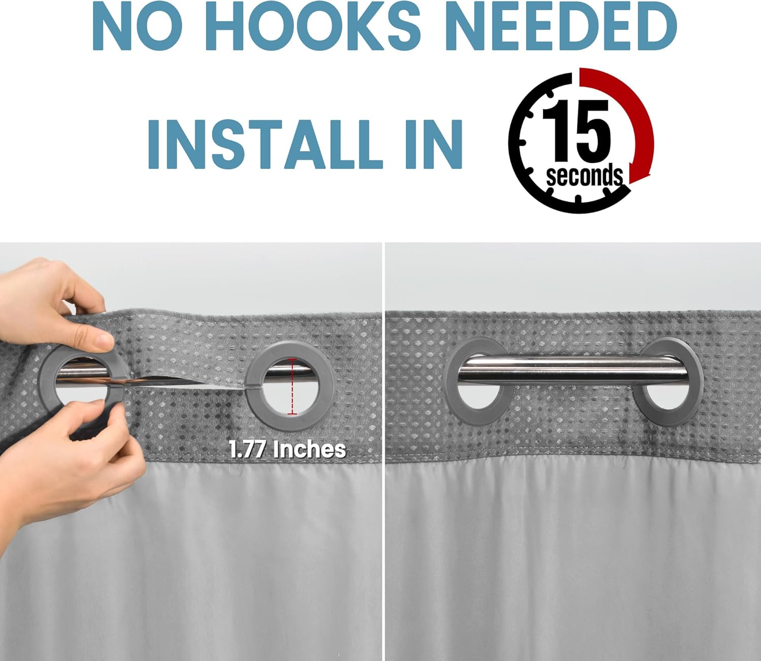 Grey Shower Curtain and Liner Set - 230GSM Waffle Weave Textured Heavy Duty,Hotel Luxury Weighted Bath Curtain,71W x 74H